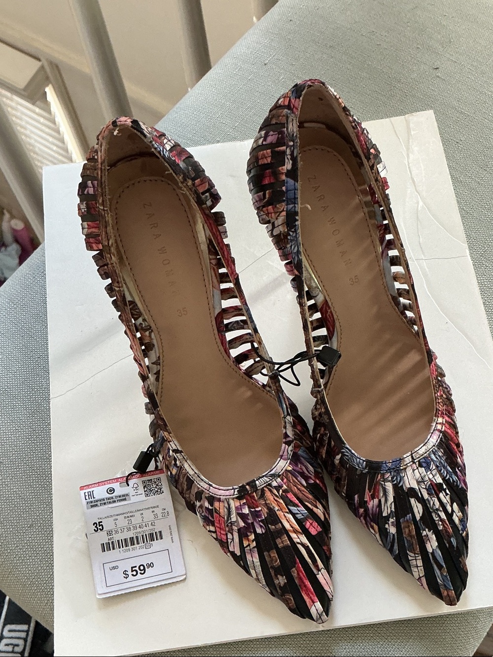 Zara Multicolor Fringe Pointed Pumps in Pink, Black & Purple
